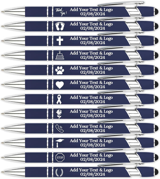 Personalized Pens with Name Logo or Message, Up to 1200 pcs Bulk Custom Metal Ballpoint Pen with Black Ink Customized Gift for Business, Graduation and Promotions (Dark Blue)