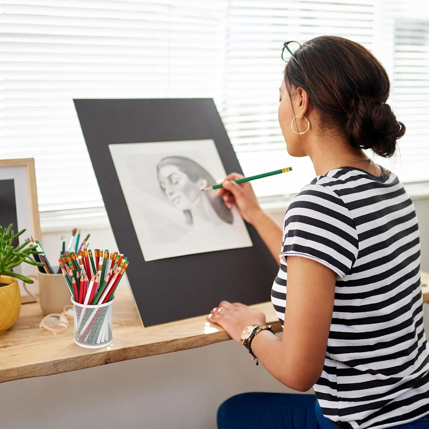 TecUnite 60 Pcs HB Pencils #2 Unsharpened Wood Cased Pencils with Eraser Hexagonal Pencil Cute Graphite No 2 Pen for Adults Gifts Exam School Office Sketching Learning(Red and Green, Gold)