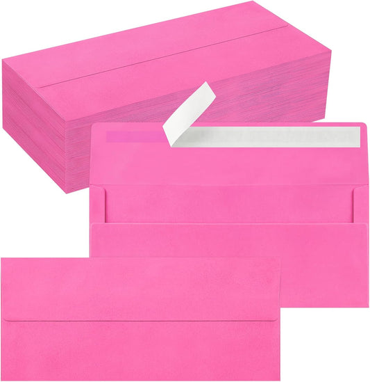 100 Pack #10 Business Envelopes, Self Seal Standard Hot Pink Envelopes for Secure Business & Legal Mailing, Office, Checks, Letter, Invoices, 4 1/8 x 9 1/2 Inches