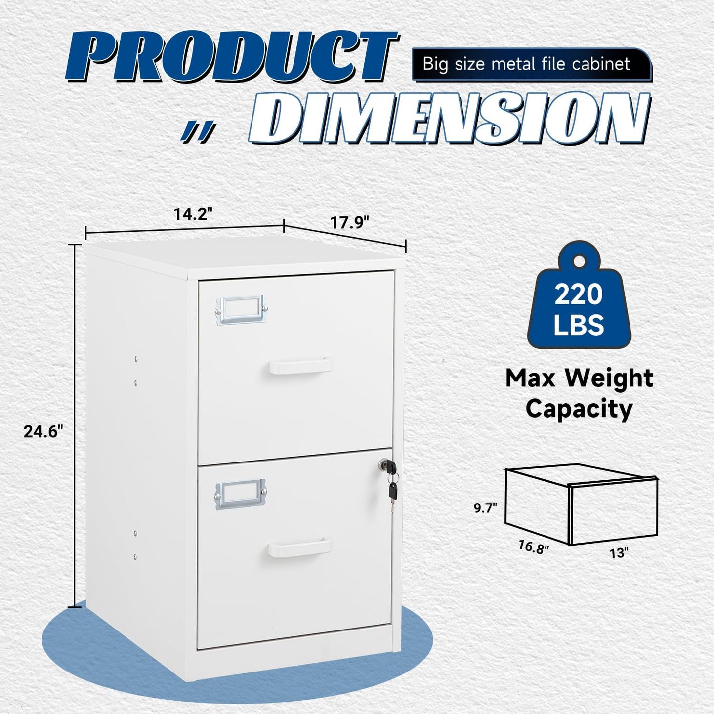 2 Drawers File Cabinet White Metal Vertical Filing Cabinets Metal Lockable Storage Cabinets with Lock for Home Office to Hanging Files