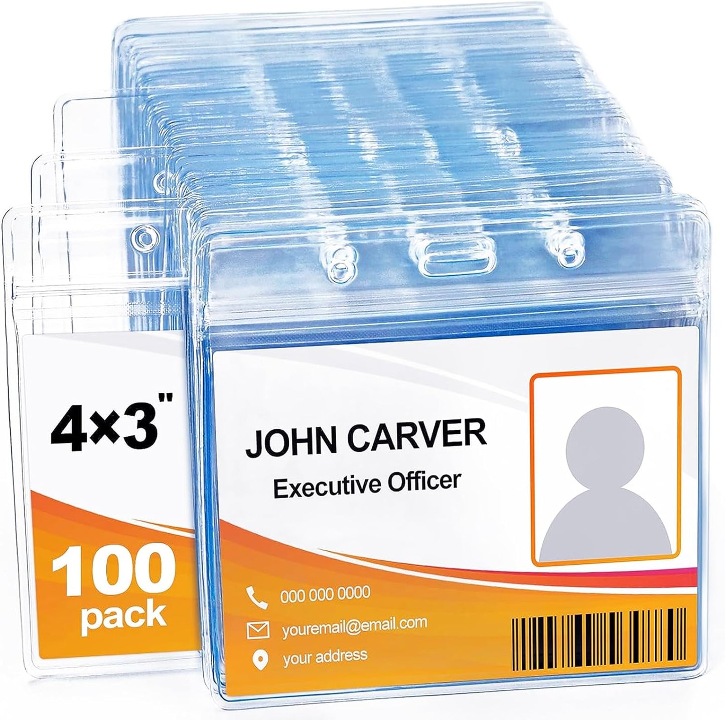 100 Pcs Clear Plastic Extra Thick Horizontal Card Holders, 4x3 Inch Sealable Waterproof Name Badge Bank ID Card Protector