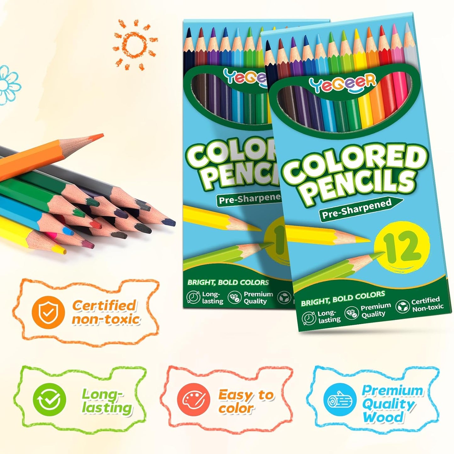 900 Count Colored Pencils Bulk, 12 Assorted Colors, 75 Packs Pre-sharpened Coloring Pencils Set for Kids and Adult, Teachers Essential Classroom Prizes, Back to School Supplies