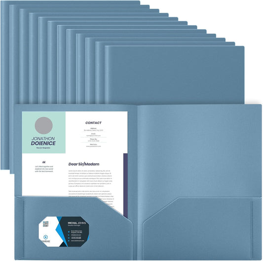 Gueevin 24 Pcs Plastic Folders with Pockets, Back to School Two Pocket Folder Fit Letter Size, Heavy Duty School Business Card Holder for Home Office, 11. 61 x 9. 45 Inches (Blue Gray)
