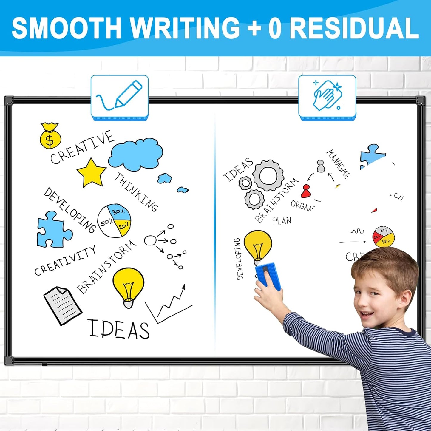 H-Qprobd 72"x48" White Board for Wall Large Magnetic Dry Erase Board with Black Aluminum Frame, Presentation Whiteboard Suitable for Home, Office, Classroom & Kitchen