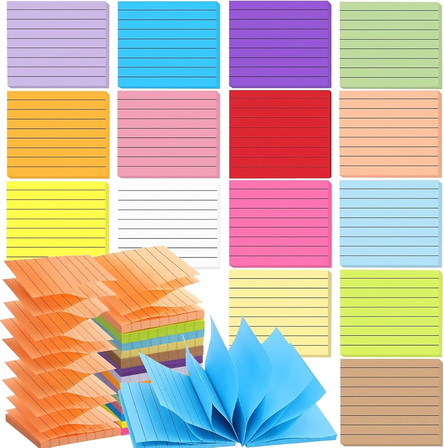 15 Pads Pop Up Sticky Notes,15 Bright Colors Self-Stick Notes Pads with Lines,1500 Sheet Lined Sticky Notes 3x3 Inch Pop up Refills,Clean Removal,Assorted Pastel Colors,100 Sheets/Pad