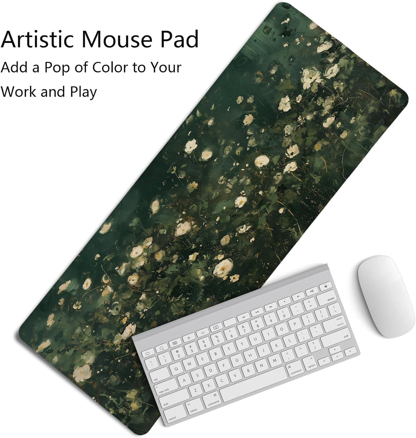 Green Yellow Floral Desk Mat,Green and Yellow Mouse Pad, Abstract Floral Spring Desk Mat,Big Large Spring Abstract Oil Painting Desk Pad,Preppy Girly Summer Desktop Decor Art,31.5x11.8In