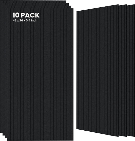 10 Pack Large Acoustic Panels,48 x 24 x 0.4 Inch Sound Proof Foam Panels for Walls，Premium Noise Dampening Panels,Sound Panels for Media Room, Office and Studio,Black