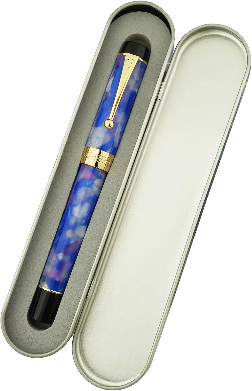 Jinhao 100 Fountain Pen Celluloid Classic Style, #6 Nib Smooth Writing Instrument with Refillable Converter and Pen Case Set