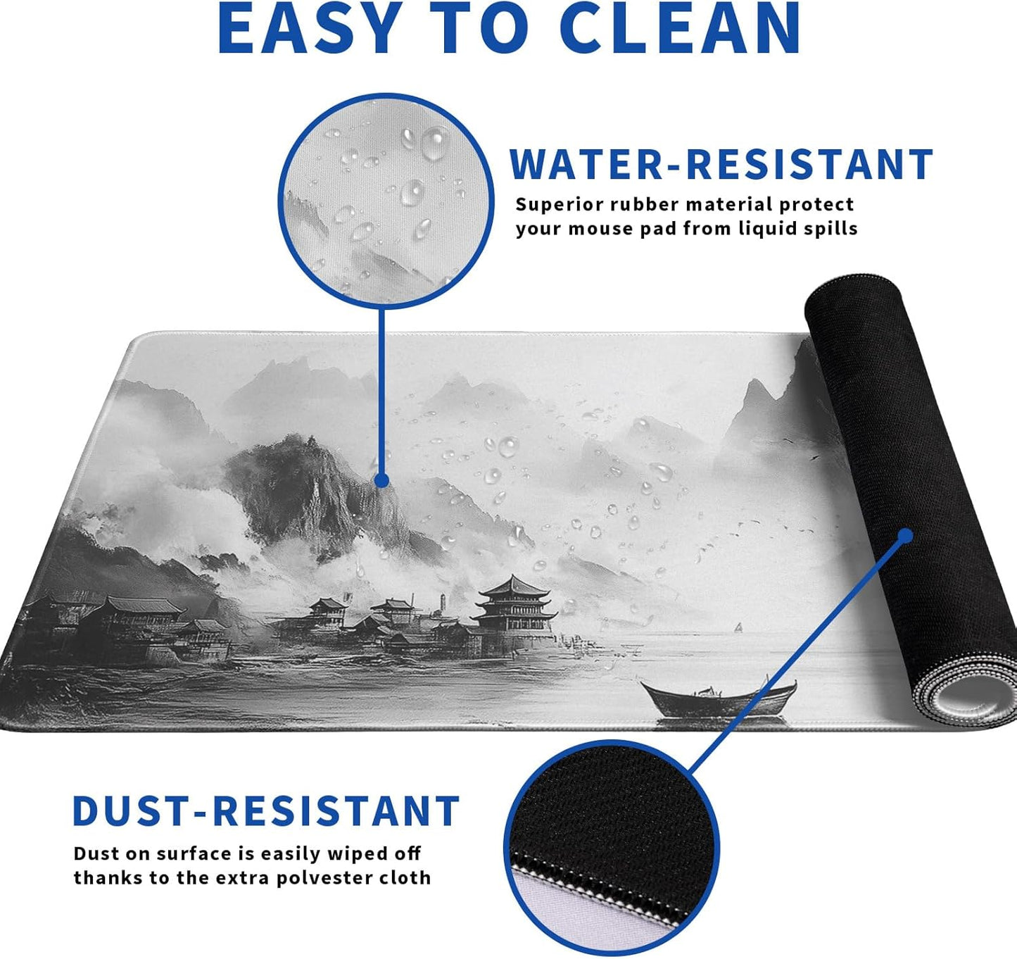 Landscape Mouse Pad Abstract Big Mouse Pad 31.5x11.8 Inch Landscape Texture Non-Slip Rubber Base Large Mousepad Stitched Edges Keyboard Mouse Mat Desk Pad for Office and Home