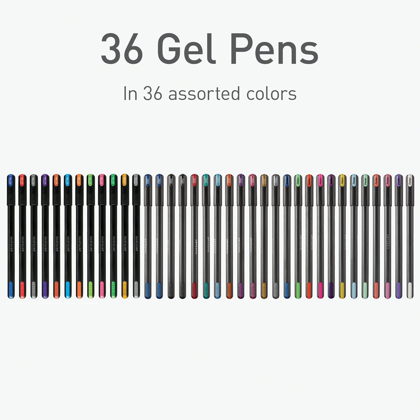 Pentonic Gel Pens, 36 Count, 36 Assorted Colors (Assorted Color, Neon, Pastel & Glitter), Medium & Fine Point, Smooth Writing For Journaling (1002358)