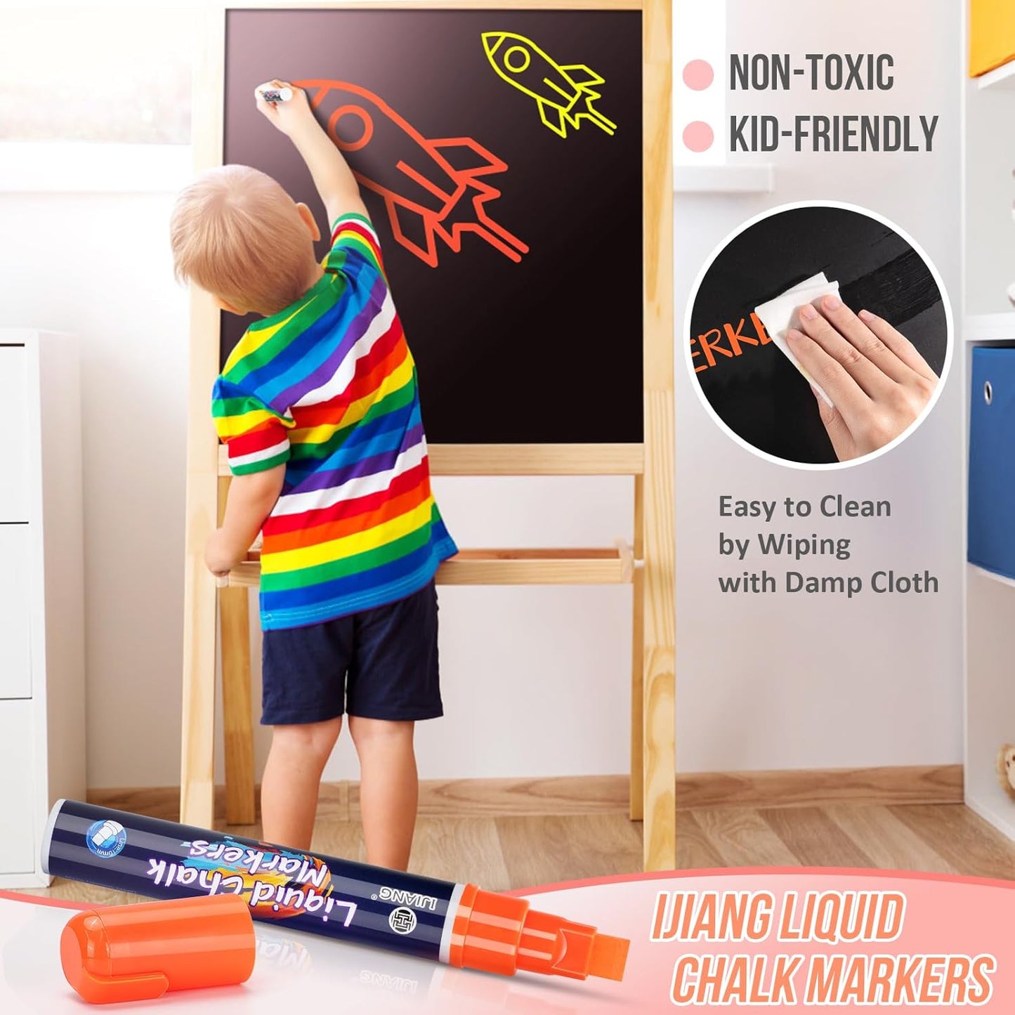 Window Chalk Markers Washable, Neon 8 Colors Jumbo Chalk Marker Car Glass Erasable, Liquid Chalk Pens with 10mm Thick Tips for Chalkboard, Windows, Glass, Mirror, Auto, Poster, Bistro, Cars of DIY