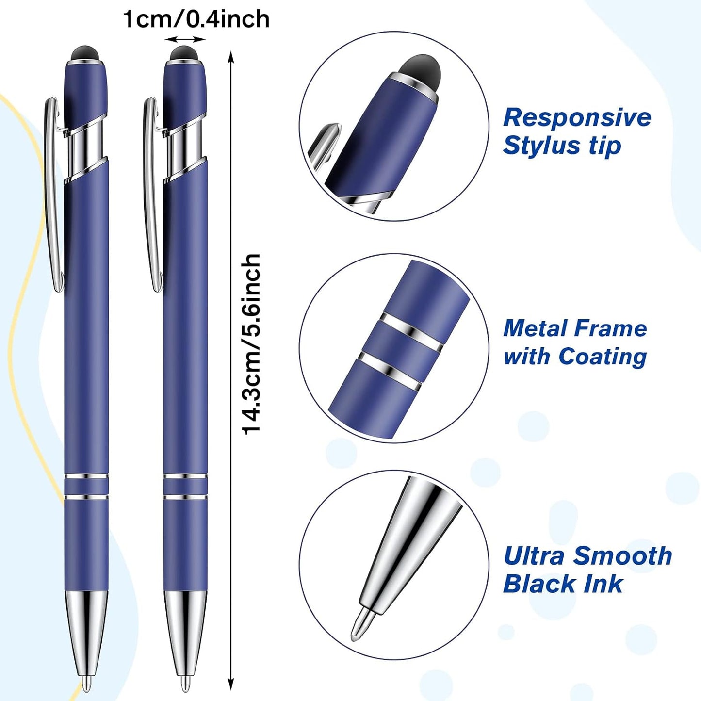 Zonon 38 Pieces Rubberized Ballpoint Pen with Stylus Tip Stylish Metal Pen Capacitive Styli with Soft Rubberized Grip, Black Ink for Most Devices(Dark Blue)