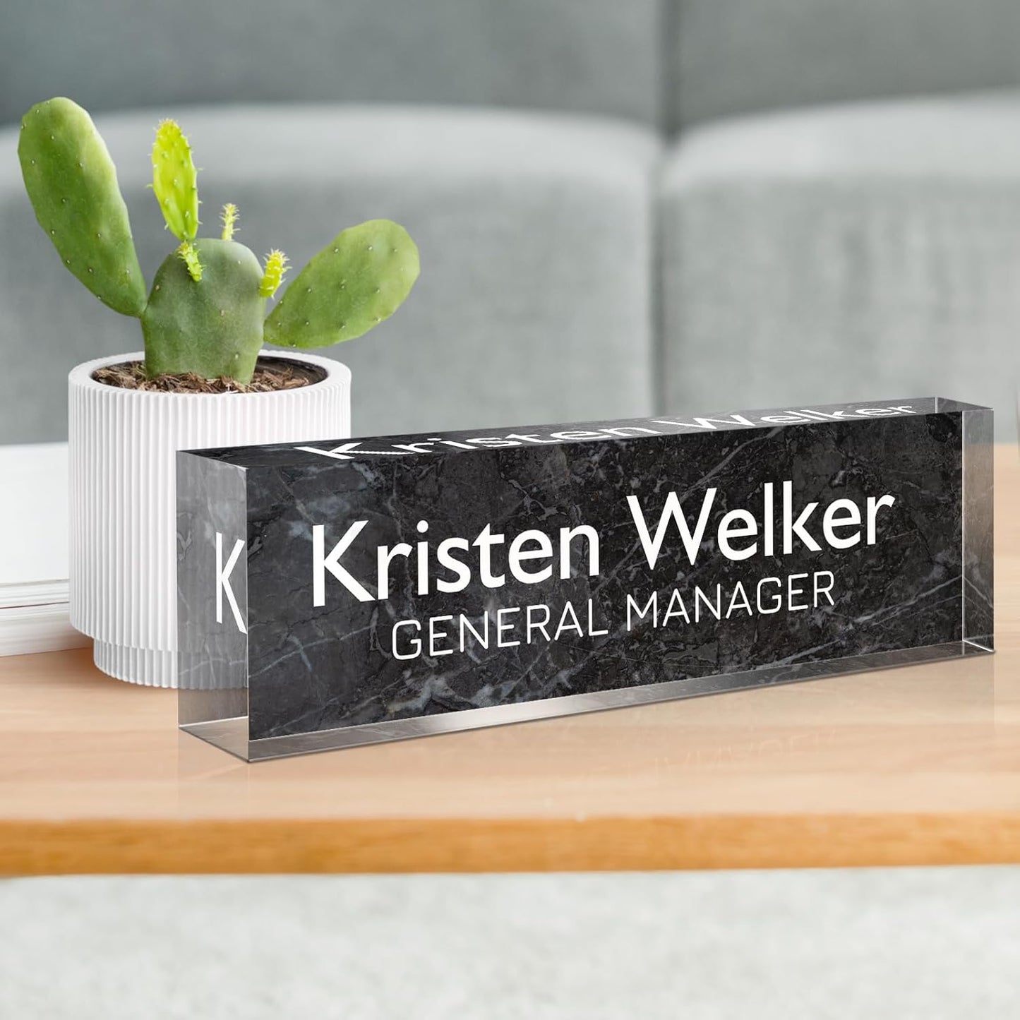 Gowellly Desk Name Plate Personalized - Custom Acrylic Name Plate for Desk - Enterprise Custom Logo/Text nameplates - Employee Appreciation Gifts (Black Marble)