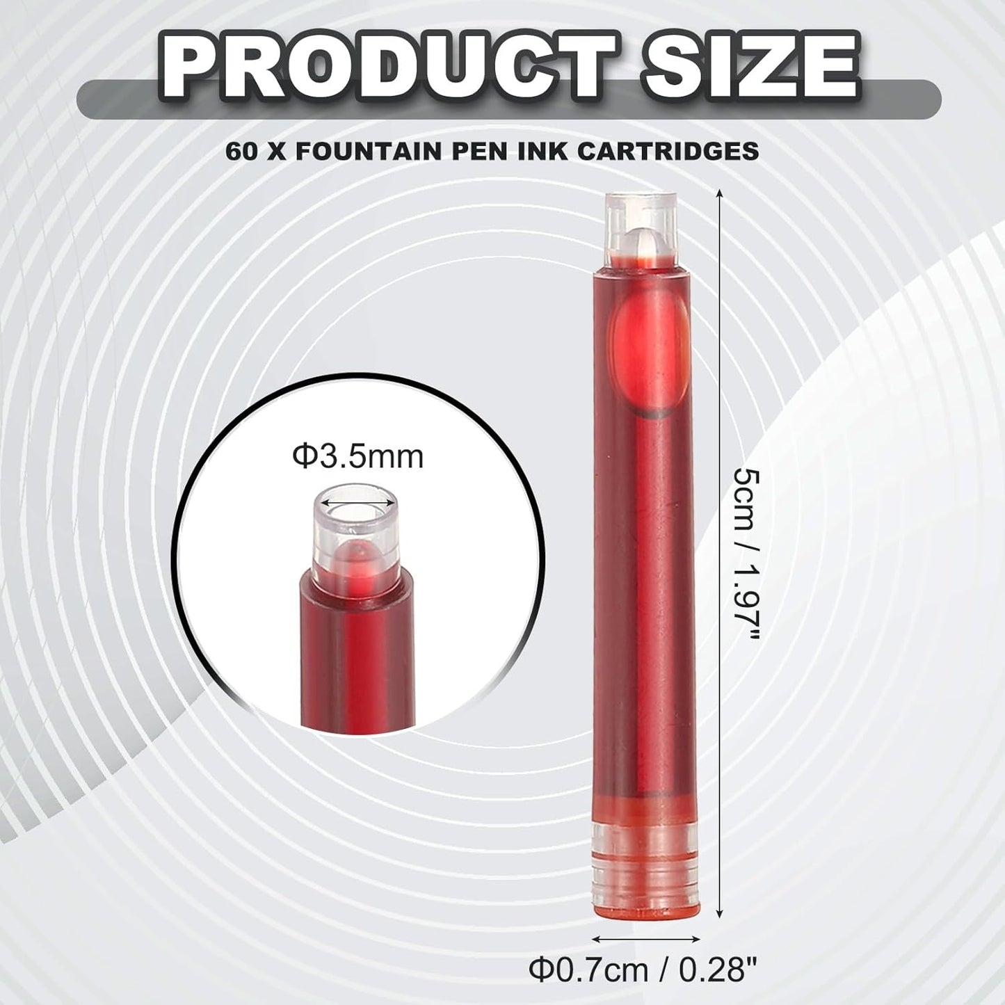 PATIKIL 60Pcs Fountain Pen Ink Cartridges, 3.4mm Bore Diameter Pen Ink Refill Standard International Refill Cartridges for Writing Business, Red