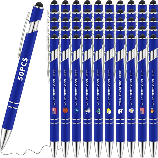 Personalized Pens 50pcs with Stylus Custom Ballpoint Pens in Bulk Engraved with Logo Text Personalized Bulk Black Ink for Office College Business