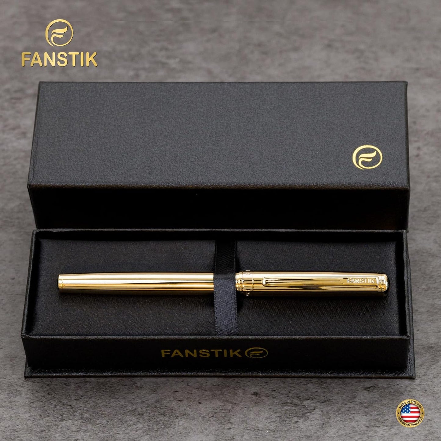 Customized Gold Luxury fountain pen (Made In USA) fancy gift set for women, Real 24K Gold Plating, Professional executive pen gift set for men (Lux Custom-fountain Gld)