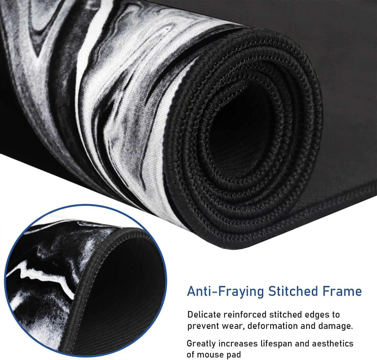 Large Extended Gaming Mouse Pad with Stitched Edges, Durable Non-Slip Natural Rubber Base, Waterproof Computer Keyboard Pad Mat for Esports Pros/Gamer/Desktop/Office/Home - Black White