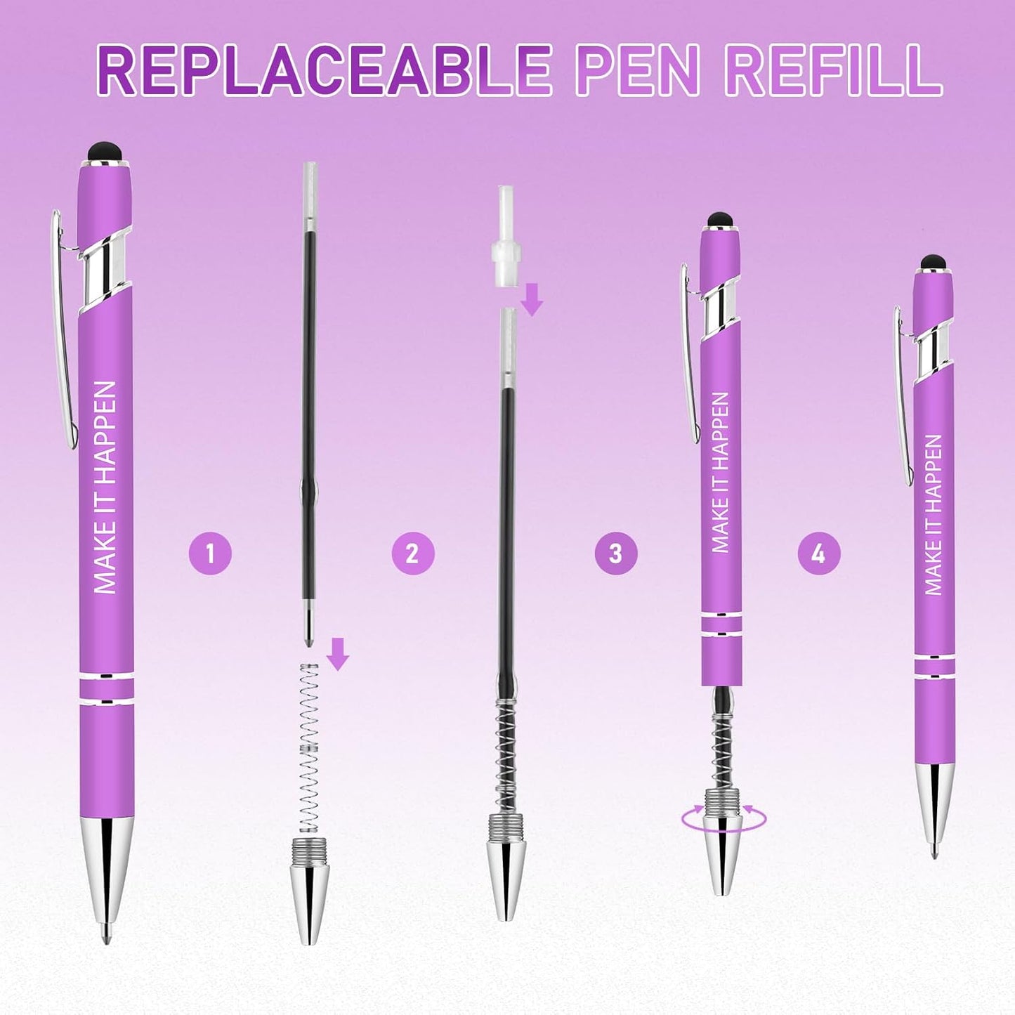 100 Pcs Inspirational Pens Bulk - Motivational Ink Ballpoint Pen with Quotes Stylus Tip Nurse Gifts for School Coworkers Office Supplies Black Ink