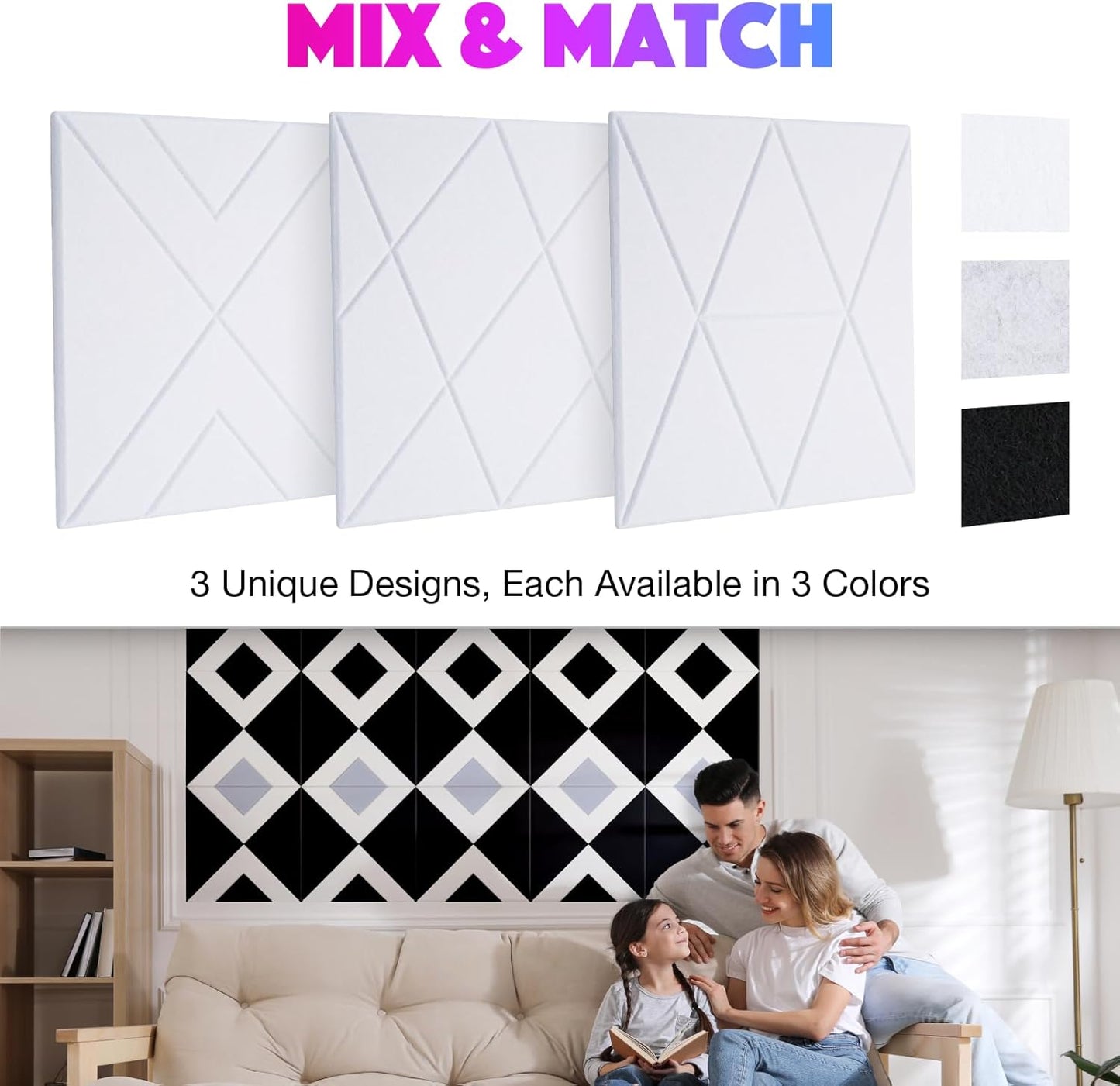 18 Pack Self-Adhesive Acoustic Panels, 12"x 12"x 0.4" Sound Absorbing Panels, High Density Square Sound Proof Noise Dampening Panels for Walls Home Studio Office, Triangle Cutting Style, White