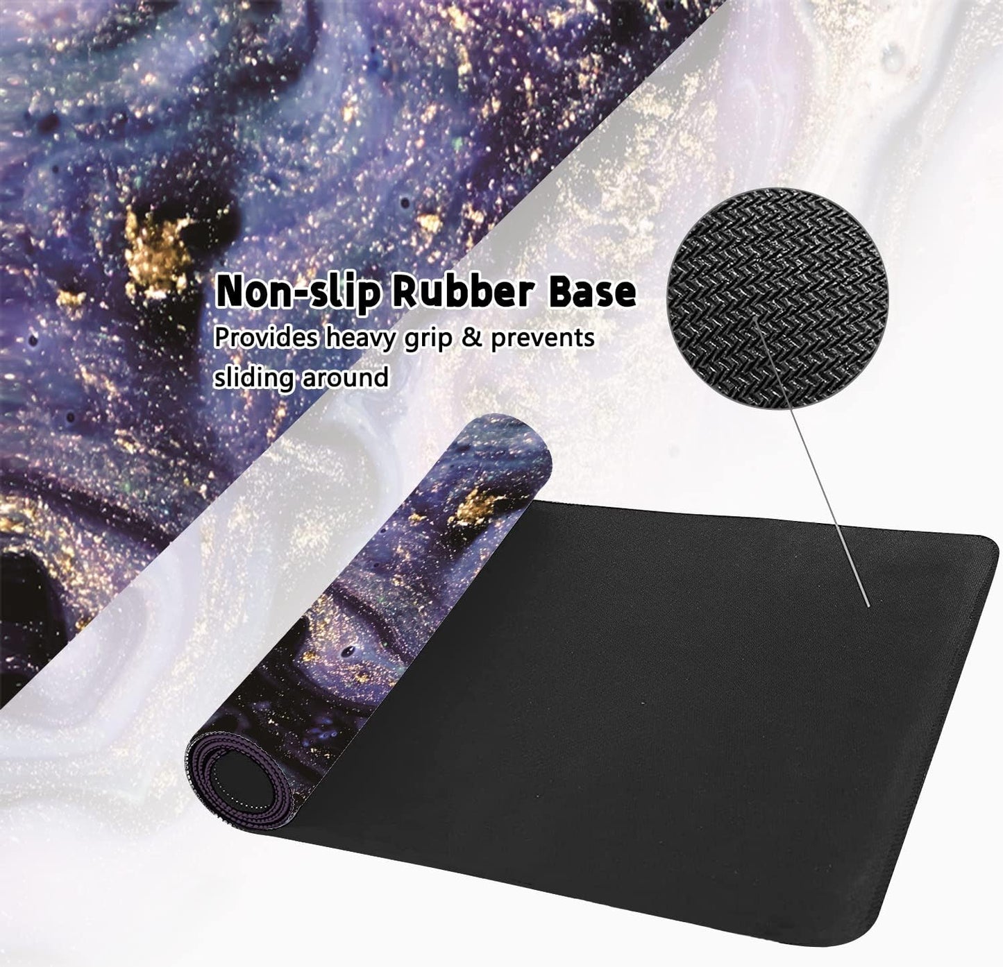 Desk Mat, Purple Marble Pattern Large Desk Pad Extended Gaming Mouse Pad, 35.4 x 15.7inch Mouse Pad with Non-Slip Rubber Base Stitched Edges, Home Office Decor for Women Girls Men Boys