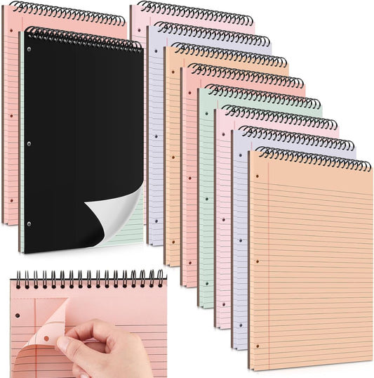 10 Packs 8.5" x 11" Top Spiral Notebook with 3 Hole Punched Legal Pads College Ruled Notepad 50 Sheets Hard Cardboard Paper Wirebound Notepad for Office School Business (Light Colors)