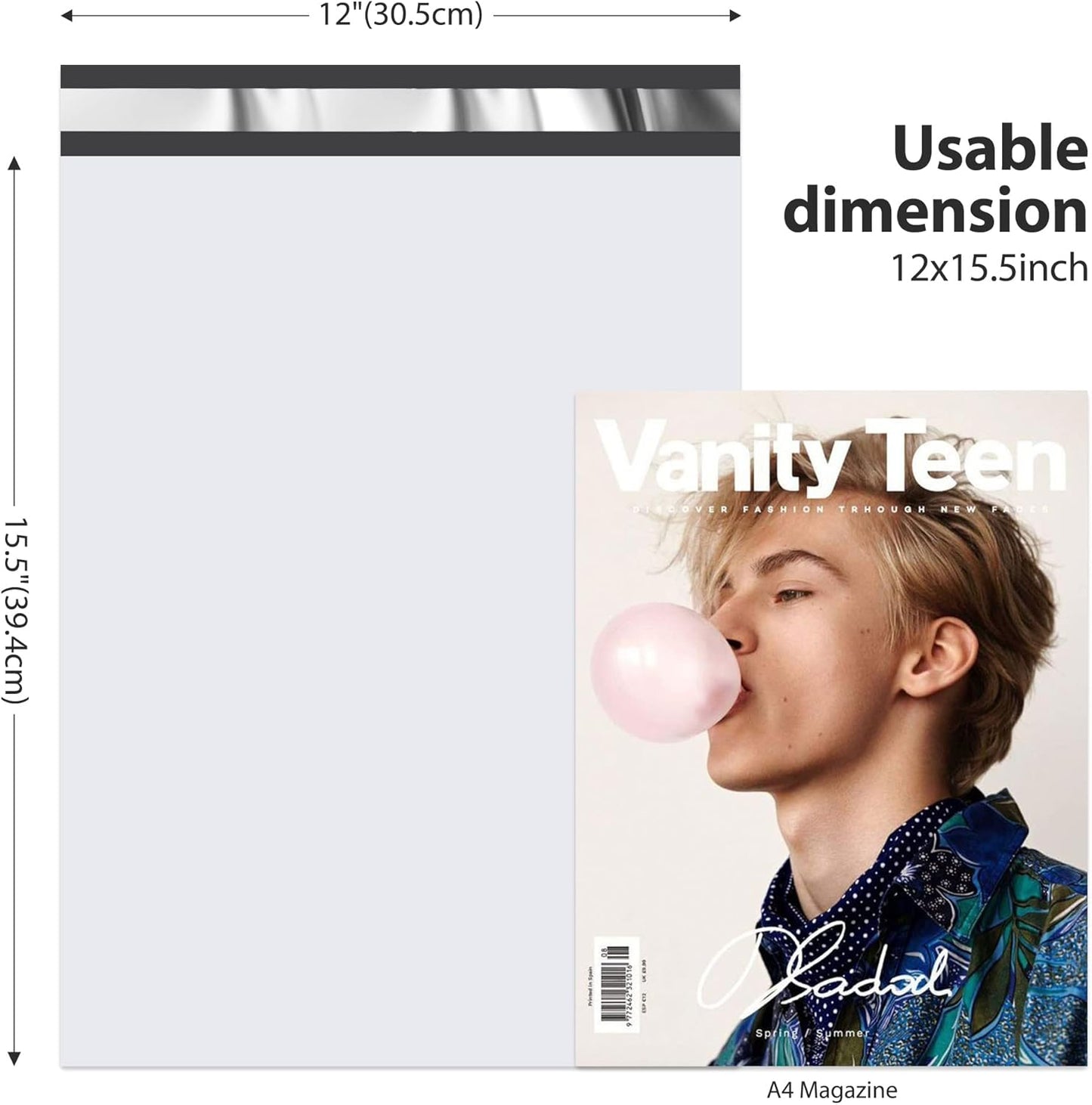 Fuxury Poly Mailers 12x15.5 Inch 1000 Pack, Bulk Shipping Bags for Clothing, Strong Adhesive Shipping Envelopes for Small Business Suppliers,Waterproof Mailers Poly Bags Mailing Envelopes White