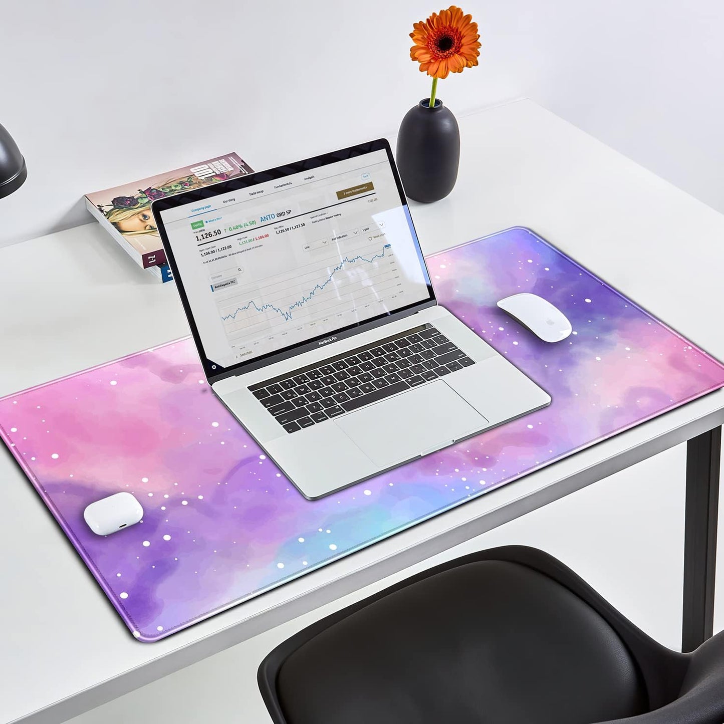 Desk Pad Purple Starry Sky Cute Gaming Mouse Pad Galaxy Gamer Girl Cute Pink Desk Decor Keyboard Desk Mat, Stitched Edges Desktop with Stitched Edges Non-Slip Large Computer Mat 31.5x15.7 in