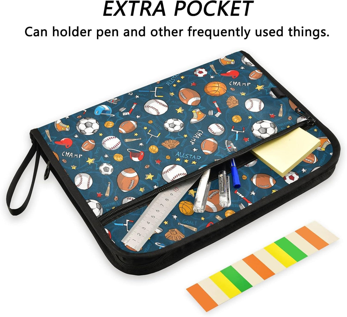 Gredecor Baseball Football Ball Pattern Expanding File Folder 13 Pockets Sports Theme Expandable Filing Folders Accordion Document Files Organizer for A4 Letter Size Paper