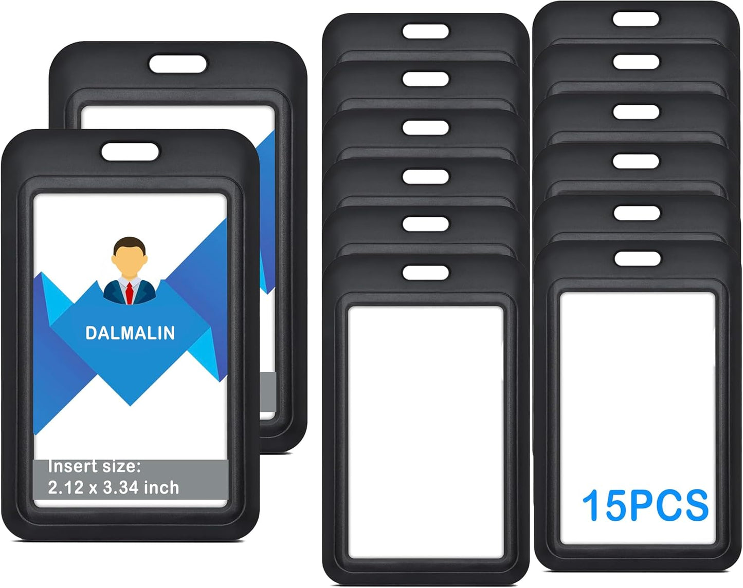 15 Pack Sliding ID Badge Holder Vertical Hard Plastic Card Case Protector Pouch,for Office School ID Credit Cards Proximity Work Badge Sleeve Key Cards Driver's Licenses (Black)