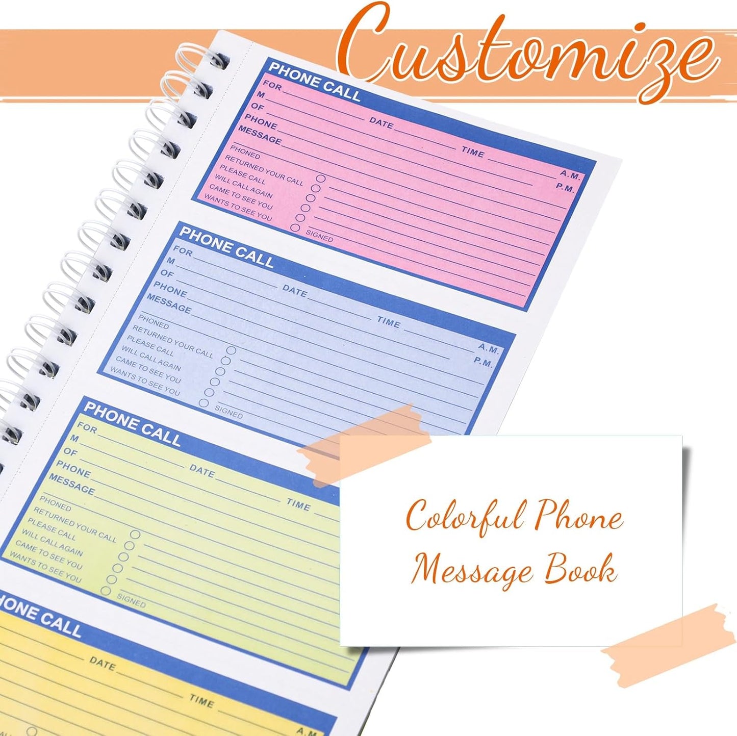 1 Pcs Spiral Bound Phone Message Book 5-1/2" x 11" 2 Part Colorful Carbonless Phone Message Pads 4 Messages Per Page Carbon Copy Notebook Spiral Phone Call Log Book for Business Office