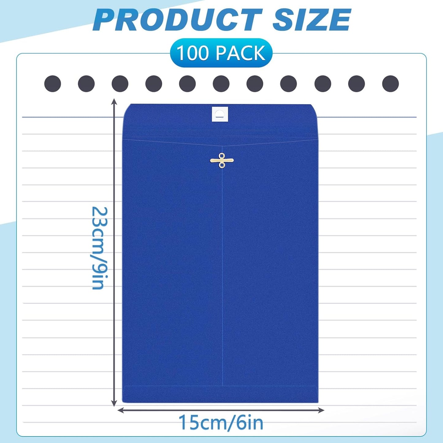 Geyee 100 Pcs Clasp Manilla Envelopes 6 x 9 Inch Gummed Colored Envelopes for Storing or Mailing for Home Office Business Supplies(Dark Blue)