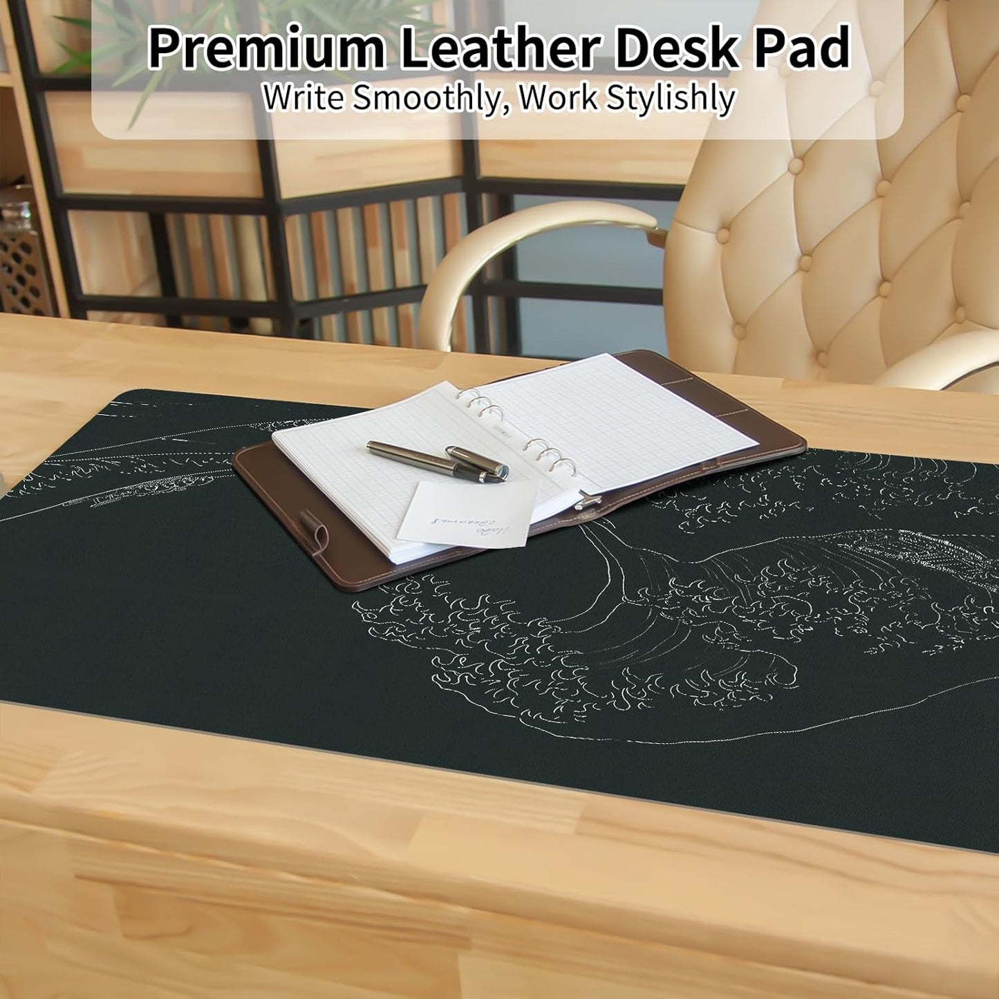 Bloss Japanese Sea Wave Desks Mat,Anime Black Large Mouse pad,Kanagawa Gaming Desk Pad Mat,Desk Blotter Mat,Waterproof Computer Laptop Keyboard Desk Protector Mat for Office/Home/Gift,31.5" x 15.7"