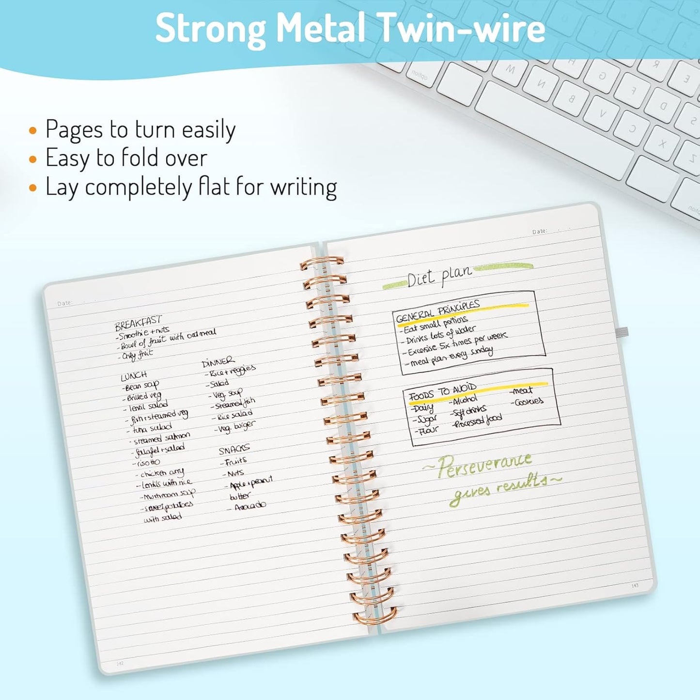 Forvencer A4 Lined Spiral Journal Notebook with 300 Numbered Pages,11" X 8.5" Thick Journals for Writing with 100GSM Paper, Hardcover Notebooks with Contents for Work, School, Grey