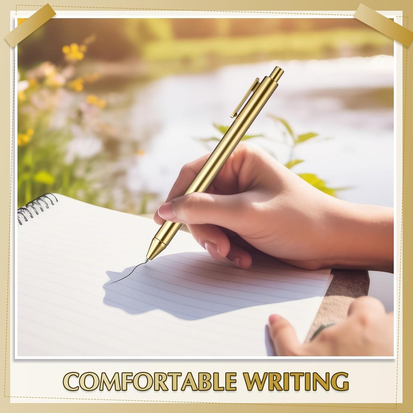 50 Pcs Gold Metallic Slim Ballpoint Pens Bulk Retractable Black Ink Medium Point (0.5mm) Smooth Writing Pens for Wedding Bridal Shower Business Office Students Teachers (Classic Style)