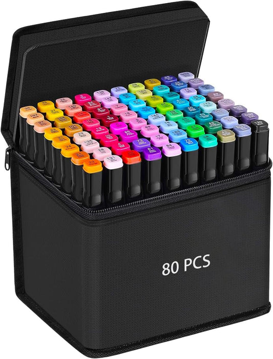 80 Colors Alcohol Markers, Dual Tip Permanent Art Markers with Black Suitcase, For Adults Coloring, Sketching, Card Making and DIY Patinting