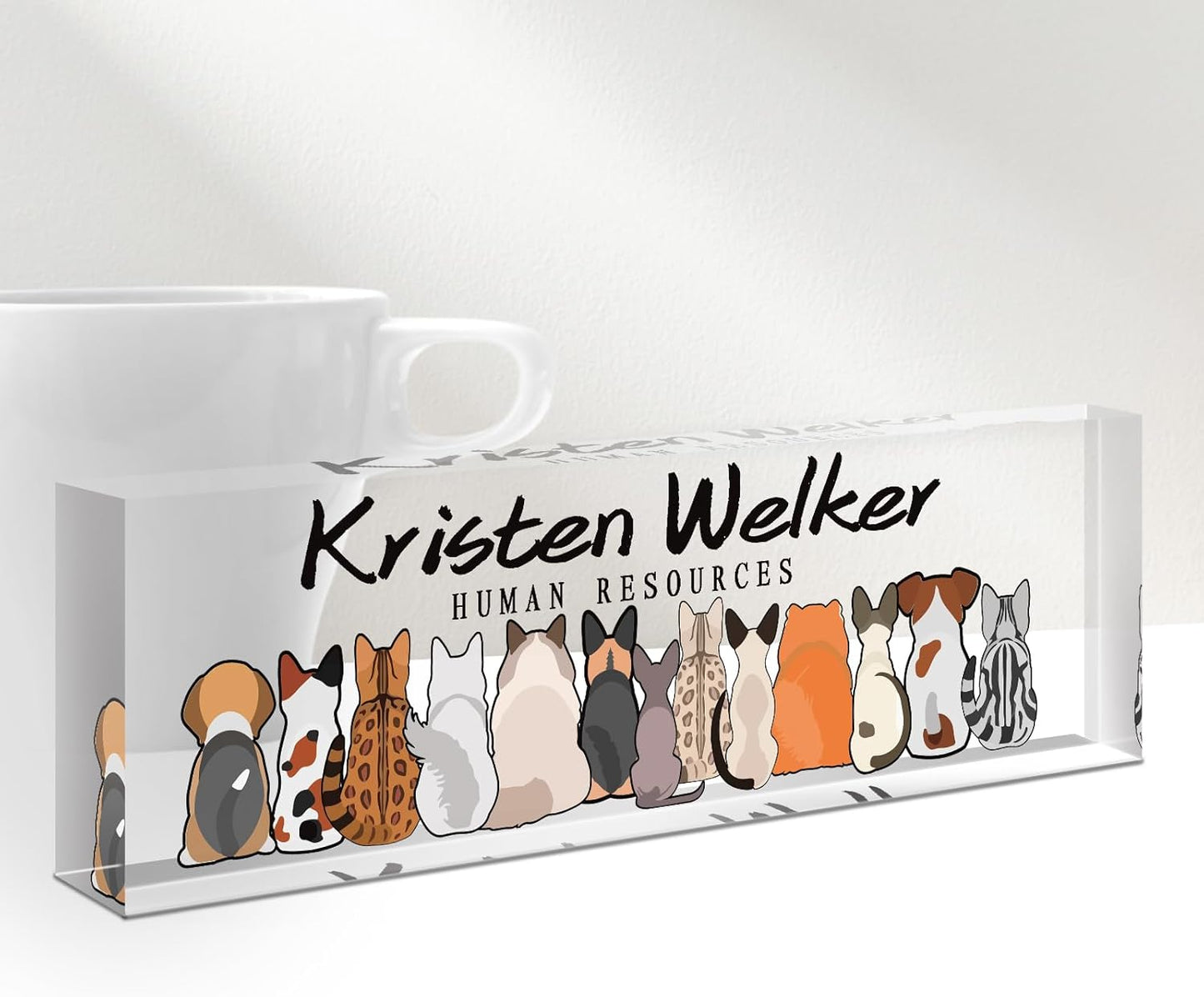 Gowellly Office Desk Name Plate Personalized - Custom Acrylic Name Plates for Desk - Employee Appreciation Gifts - Office Gifts for Teacher,Boss,Nurse,Lawyer,Women Office (pet Back View)