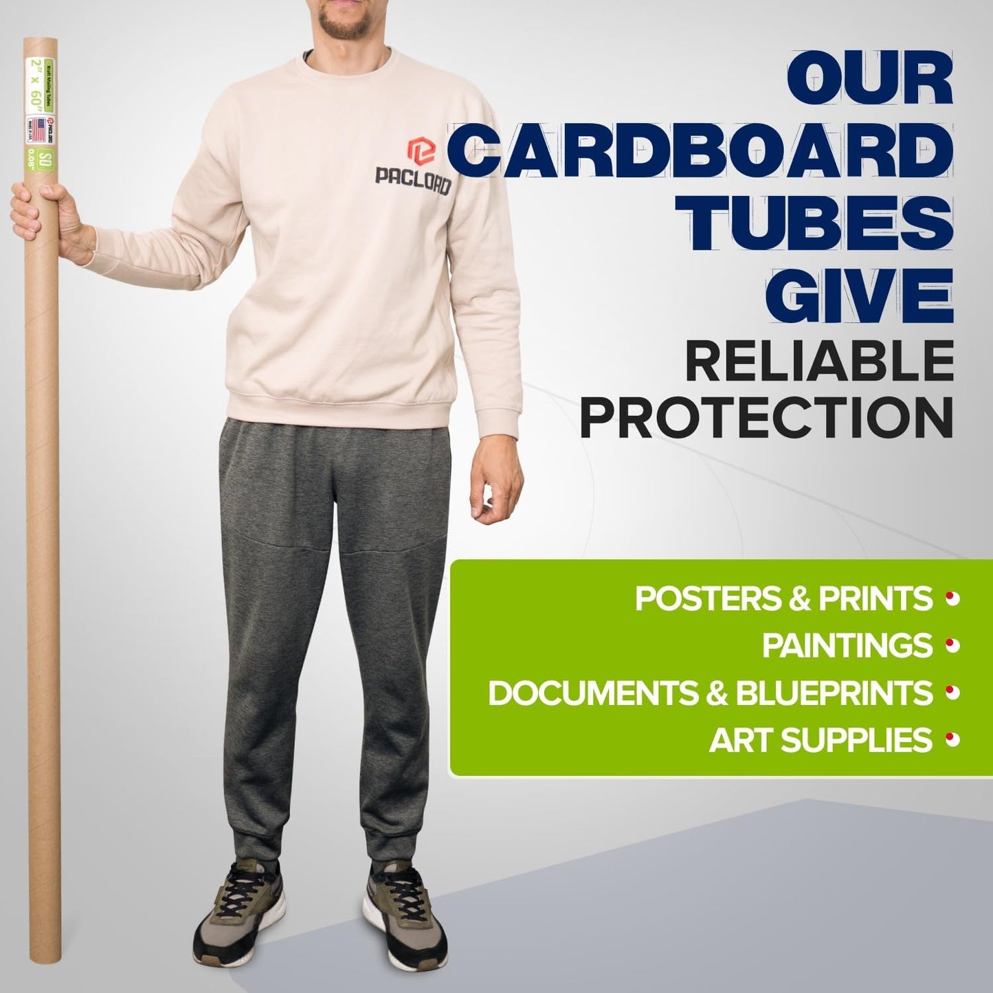 2" x 60" Reinforced Kraft Paper Mailing Tube, Pack of 2 Tubes with 4 Caps – Secure USPS Approved Poster Tube – Cardboard Tube for Shipping and Storing Posters, Prints, Artwork, or Documents