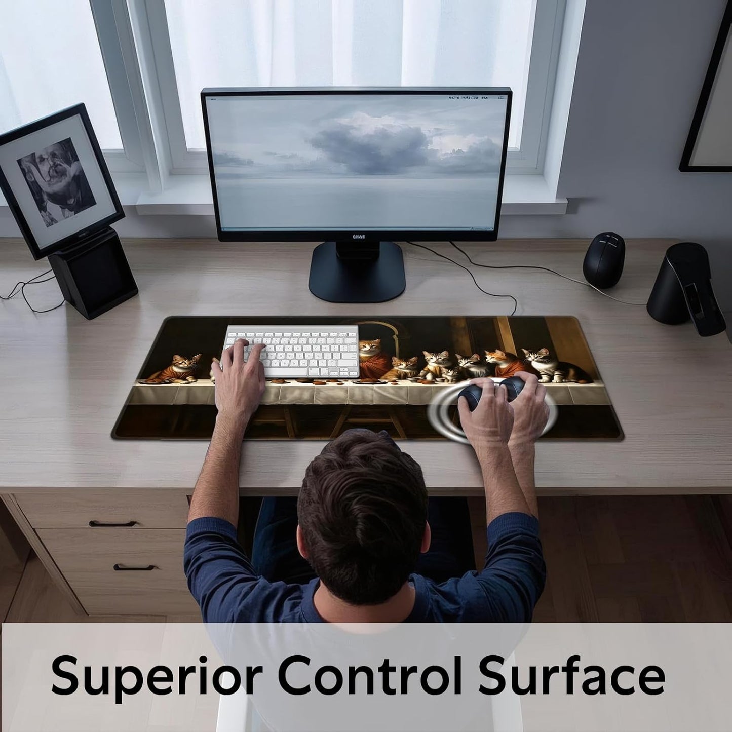 Artistic Cat Last Supper Mouse Pad, Adorable Cats in Religious Scenario Mousepad - Large Non-Slip Desk Mat for Office, PC, Laptop - 31.5"x11.8" x 3mm