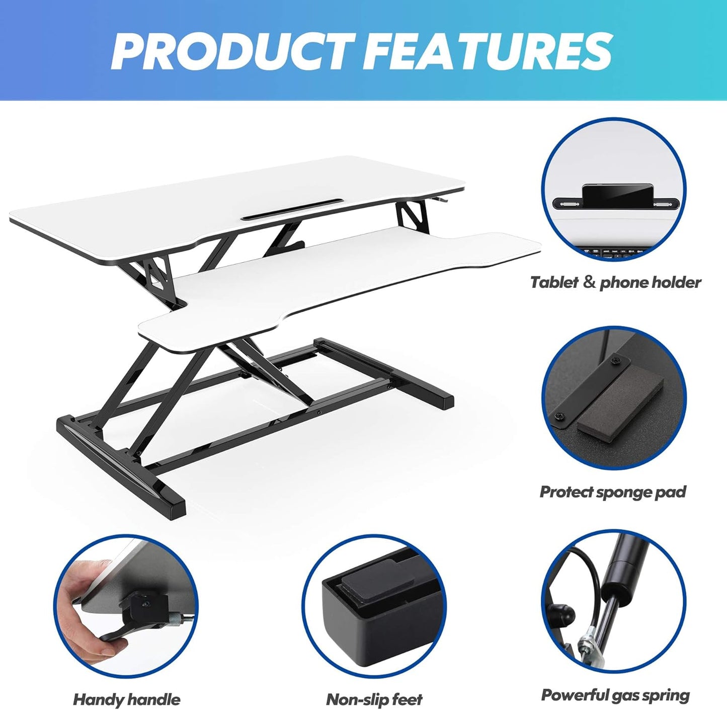 FITUEYES Height Adjustable Standing Desk 36” Wide Sit to Stand Converter Stand Up Desk Tabletop Workstation for Dual Monitor Riser FSD309103WW