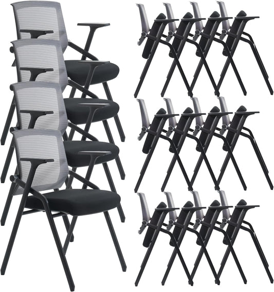16 Pack Conference Room Chairs, Folding Office Desk Chair with Lumbar Support and Sliding Armrest, Stackable Office Guest Chairs & Reception Chairs