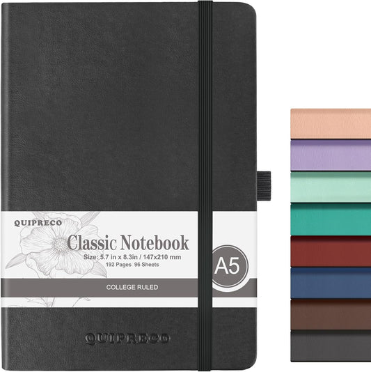 Hardcover Lined Bullet Dotted Journal Notebook, A5 140 192 Pages 100 120Gsm Paper College ruled for School,Work,Travel,and Daily Planning，5.7''*8.3'' (1, Black, A5 Lined)