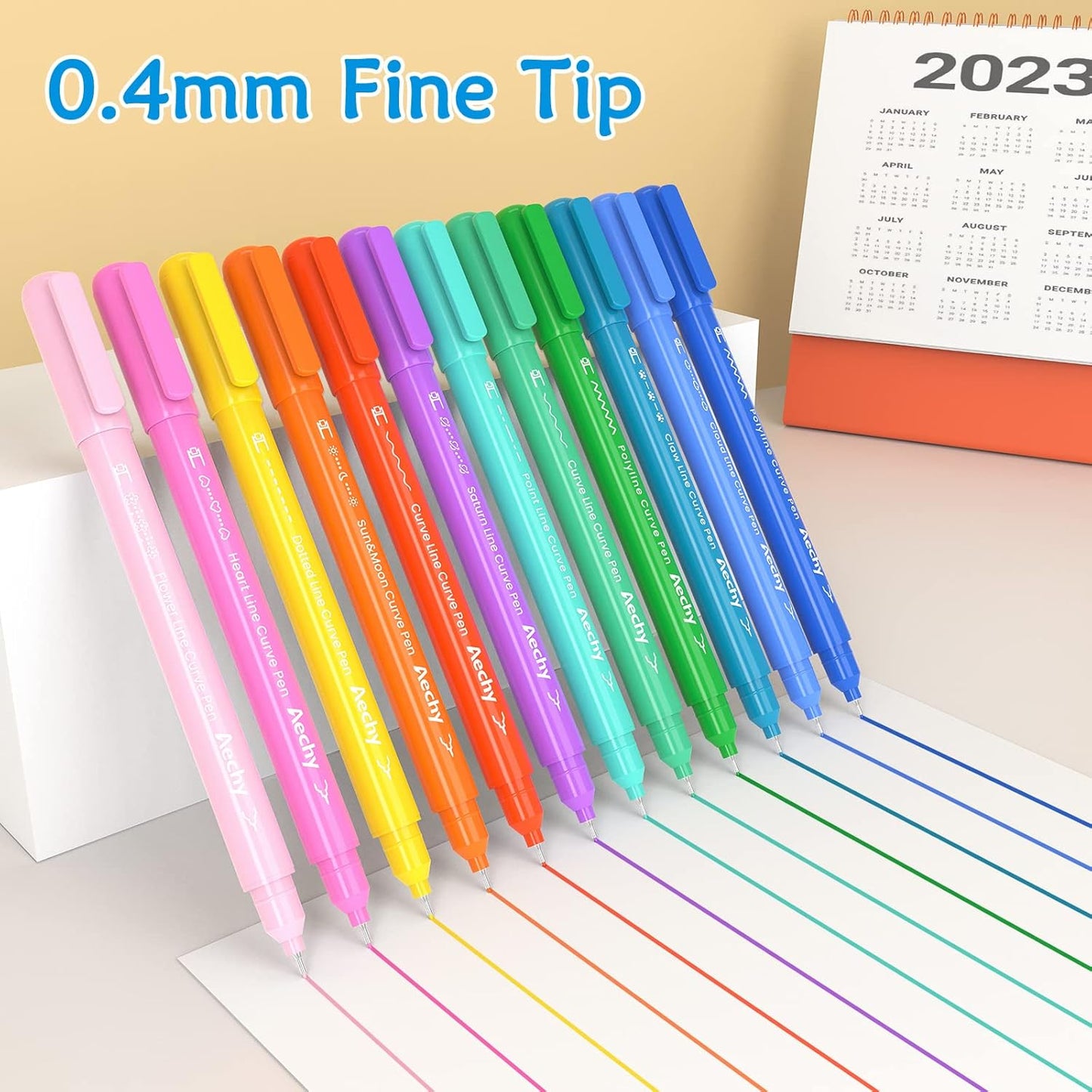AECHY 12PCS Colored Curve Pens for Note Taking, Dual Tip Pens with 10 Different Curve Shapes & 12 Colors Fine Lines, Curve Highlighter Pen Set for Kids Journaling Note Taking Supplies