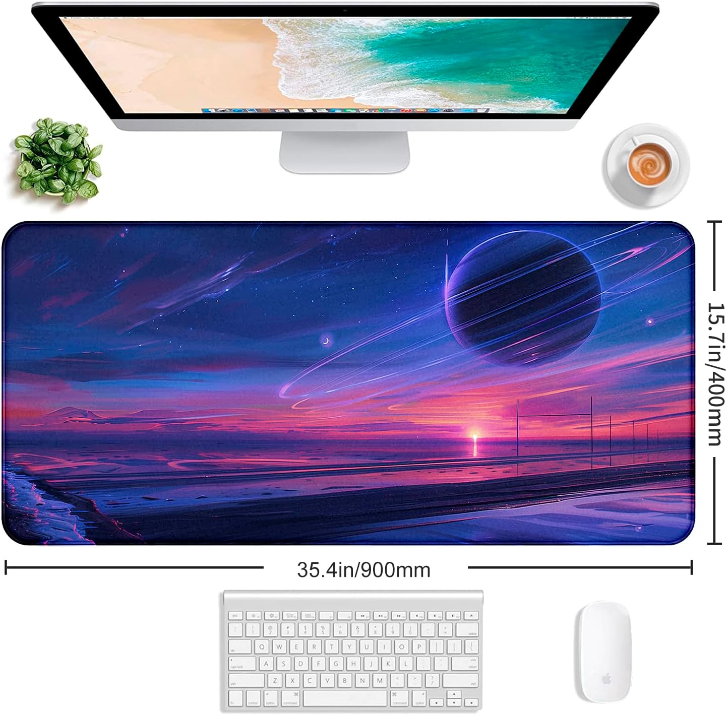 Anime Landscape Mouse Pad, Oversized Gaming Desk Pad, Space Planet Computer Mouse Pad, XXL Laptop Mouse Keyboard Pad, 35.4 x 15.7 x 0.12 Inch Office Desk Decoration