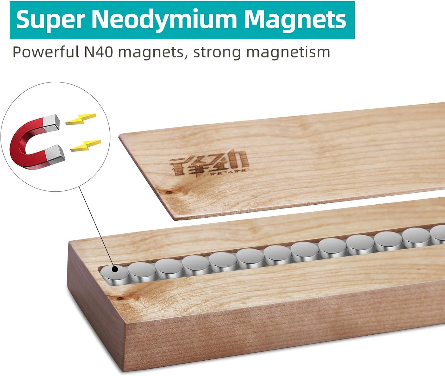 FINDKING Wood Magnetic Knife Strip, Magnet Utensil Holder for Wall, Refrigerator, Wooden Rack for Kitchen Knives, No Drill (Beige, 16 Inches, Without Knives)