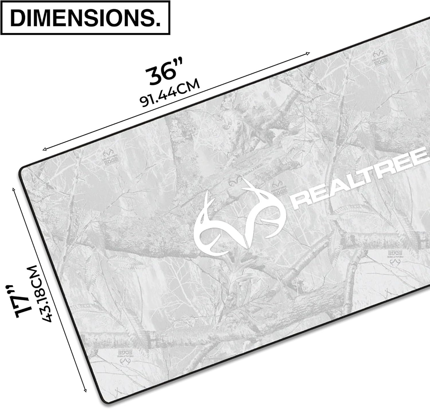 MPCO. Real Tree Large Gaming Desk Pad - 36" x 17" Aeroglyde Fabric Edge Snow White – with Logo Desk Mats - Non-Slip, Washable, Smooth Glide for Precision Gaming & Work