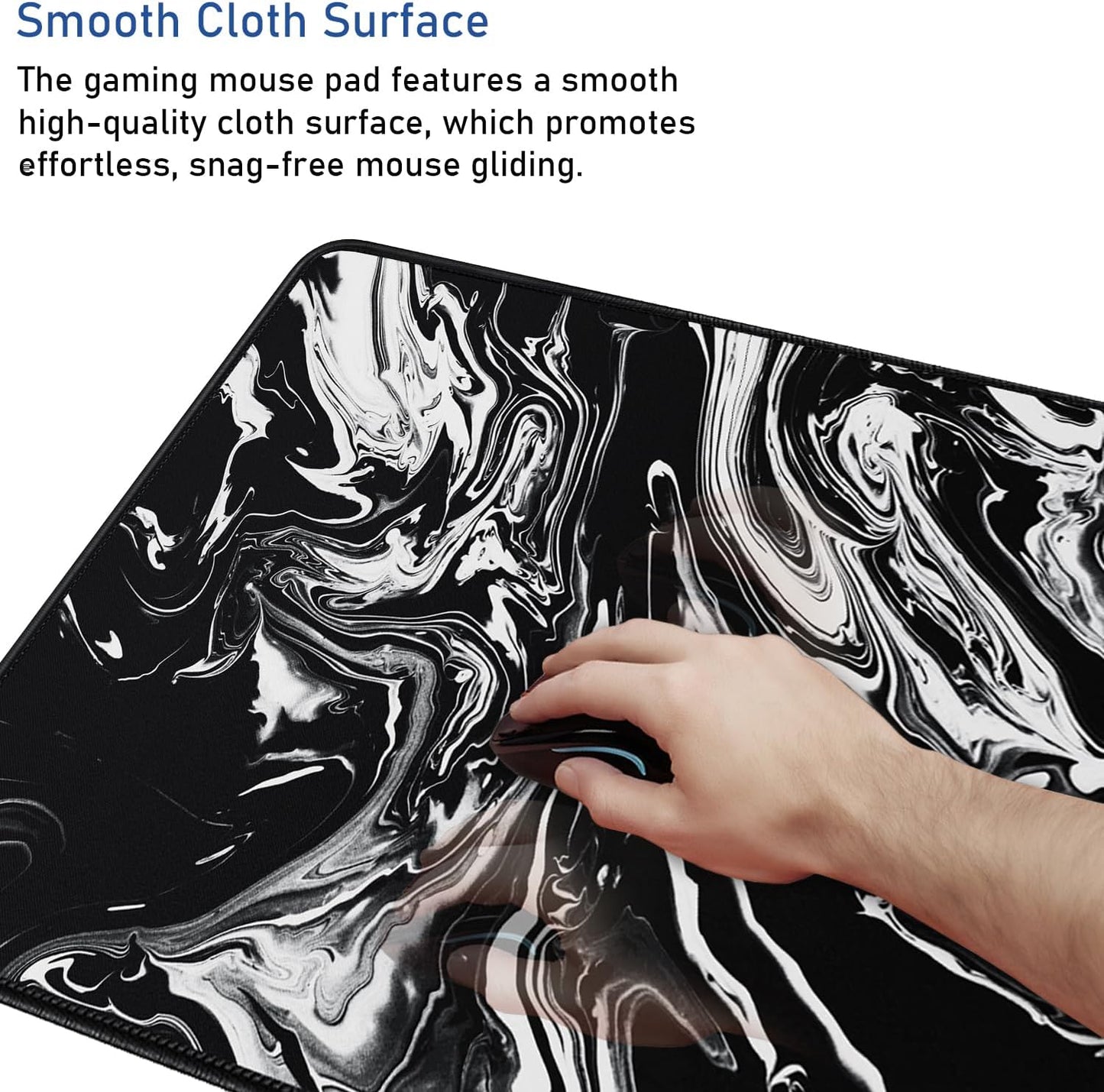 Large Extended Gaming Mouse Pad with Stitched Edges, Durable Non-Slip Natural Rubber Base, Waterproof Computer Keyboard Pad Mat for Esports Pros/Gamer/Desktop/Office/Home - Black White