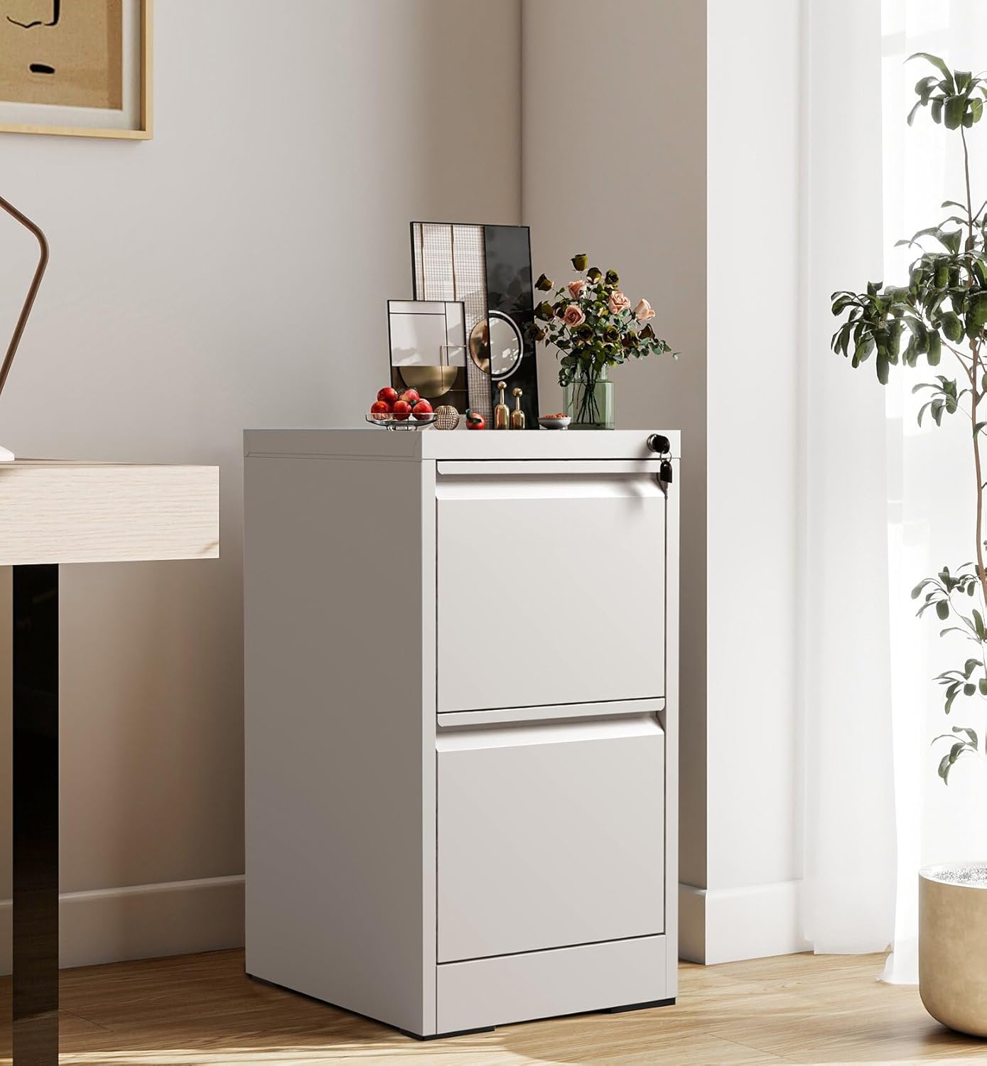 2-Drawer Locking Vertical File Cabinet, Metal Storage Cabinet for Office/Home – Secure Vertical Filing for Letter/Legal/A4/F4 Documents, Easy to Assemble Steel Cabinet (White, 2 Drawer-28 H)