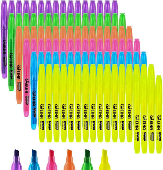 SMELHA Highlighters - 100 Pack Assorted Colors, 6 Colors Bulk, Chisel Tip, Quick Dry, Suitable for Offices, Schools, Home