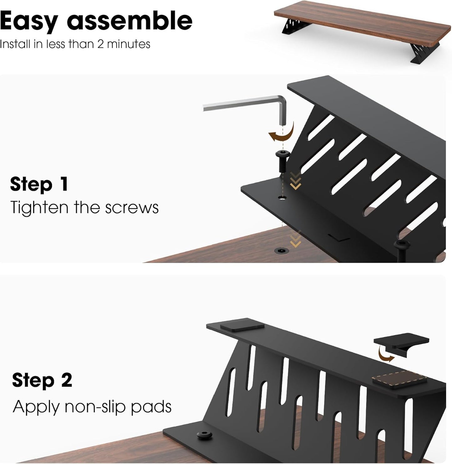 Fenge Monitor Stand Riser, Desk Top Shelf for 2 Monitors, Computer Stands for Desk, Wood & Steel Desktop Riser for Laptop, PC, Printer