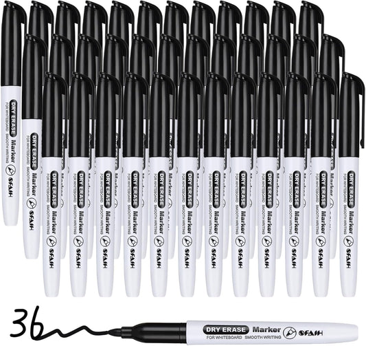 SFAIH Dry Erase Markers Whiteboard Markers - 36 Pack Black Dry Erase Marker Fine Tip For Kids Adults, Dry Erase Markers Bulk No Odor For Office Supplies Classroom Must Haves